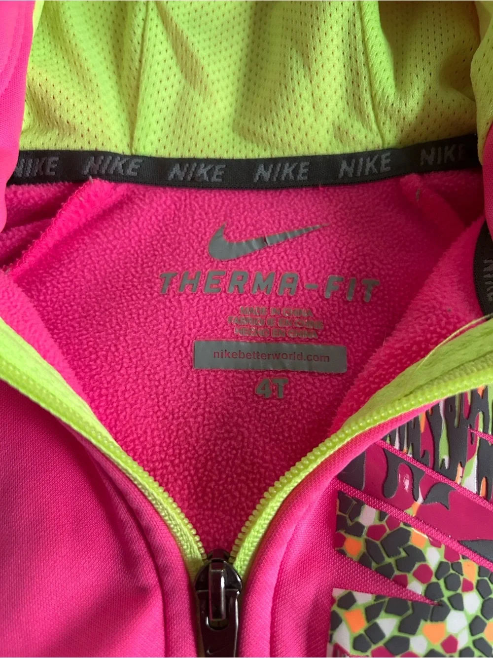 Nike Girls' Bright Pink Hooded Jacket with Neon Lining